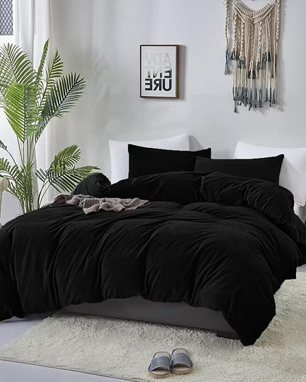 Luxlovery Black Velvet Comforter Set Cal King Men Plush Fluffy Black Bedding Set California King Minimalist Bedding Set Solid Modern Blanket Quilts Winter Warm Flannel Comforter Set
