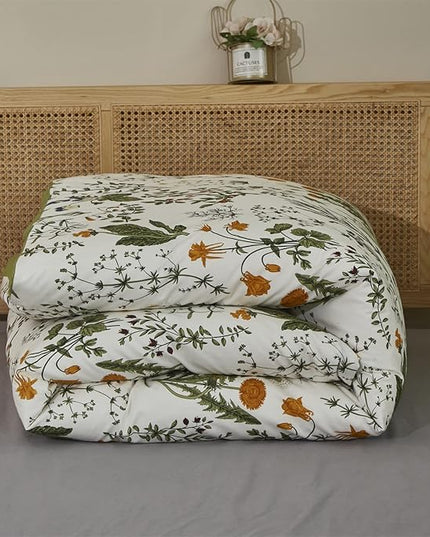 Houseri Green Floral Comforter Set Twin Yellow Green Botanical Bedding Set Twin Size Boho Comforter for Girls Women Boy Men Bohemian Flower Farmhouse Bedding Quilt Twin Size