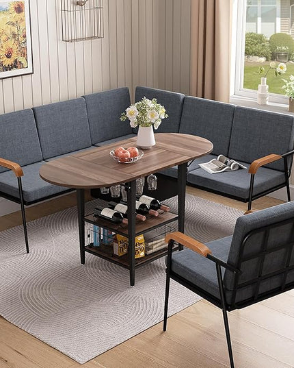 VFK Corner Dining Table Set with Storage Bench, 51” Folding Breakfast Nook Table and Stools, 3 Piece Kitchen Booth Dining Set for Small Space, Modern Dining Room Furniture