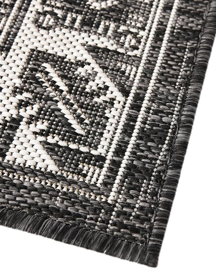 Rugs.com Outdoor Aztec Collection Rug – 12 Ft Runner Charcoal Gray Flatweave Rug Perfect for Hallways, Entryways