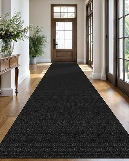 KOZYFLY Extra Long Runners for Hallways 3x18 ft Washable Kitchen Runner Non Slip Rubber Backed Hallway Rug Cotton Entryway Runner Rug Floor Carpet for Indoor Hall, Kitchen, Stair, Black/Dark Grey