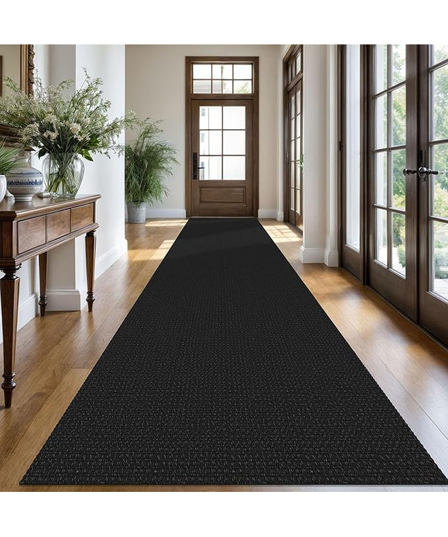 KOZYFLY Extra Long Runners for Hallways 3x16 ft Washable Kitchen Runner Non Slip Rubber Backed Hallway Rug Cotton Entryway Runner Rug Floor Carpet for Indoor Hall, Kitchen, Stair, Black/Dark Grey