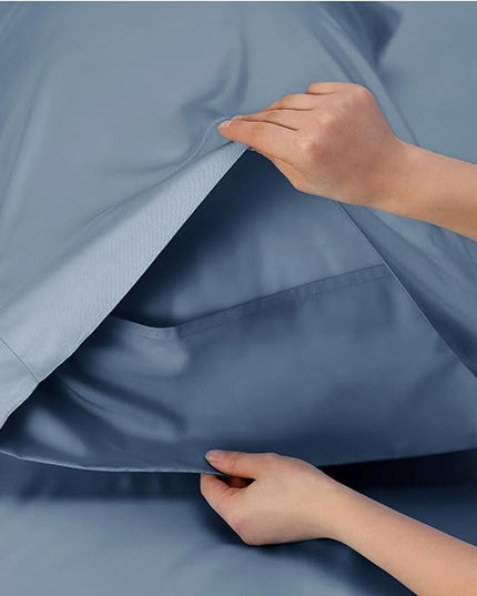 Bedsure Cooling Sheets Twin XL, Rayon Derived from Bamboo, Breathable & Soft Twin XL Sheet Sets, Deep Pocket Up to 16 Inches, Hotel Luxury Silky Dorm Bedding for Hot Sleepers, Dusty Blue