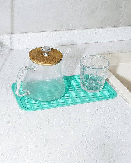 Silicone Dish Drying Mat for Multiple Usage,Easy clean,Eco-friendly,Heat-resistant Silicone Mat for Kitchen Counter or Sink,Refrigerator or Drawer Liner Mint S 12 inches x 6 inches