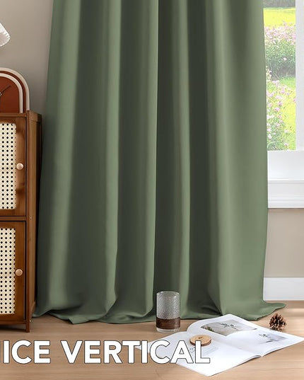 H.VERSAILTEX Blackout Curtains Thermal Insulated Window Treatment Panels Room Darkening Blackout Drapes for Living Room Back Tab/Rod Pocket Bedroom Draperies (2 Panels, Bronze Green, 42 x 84 Inch)