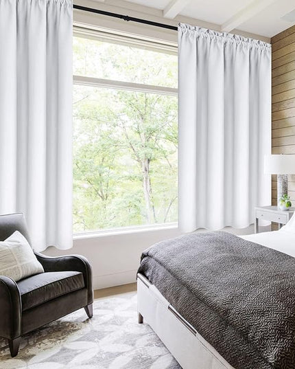 DWCN Blackout Curtains Room Darkening Thermal Insulated Bedroom Curtains Window Treatments, 42 x 45 inches Long, Set of 2 Greyish White Rod Pocket Drapes