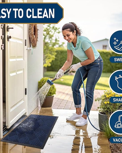 Smiry Front Door Mat Outside Entrance, Heavy Duty Outdoor Indoor Natural Rubber Doormat, Non Slip, Trap Dirt and Moisture, Easy Clean, Low Profile Patio Porch Entryway Mat, 59x23, Navy Blue
