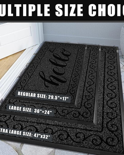 Yimobra Welcome Mats for Front Door 29.5x17, Heavy Duty Waterproof Outdoor Door Mat Outside Entrance, Non-Slip Low Profile Indoor Entryway Mat for Garage Patio, Black