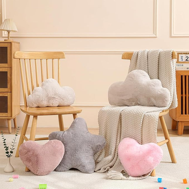YRXRUS Cloud Pillows, Beige Cloud Shaped Pillow, Decorative Throw Pillow Gifts, Cute Plush Room Decor, Fluffy Faux Rabbit Fur 13"x21" Pillows for Living Bedroom Kids Room