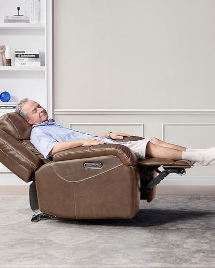 Watson & Whitely Genuine Leather Power Recliner Chairs for Adults, Wall Hugger RV Recliner with Power Headrest & Charging Ports, Electric Recliner Sofa Chair for Living Room, Cafe