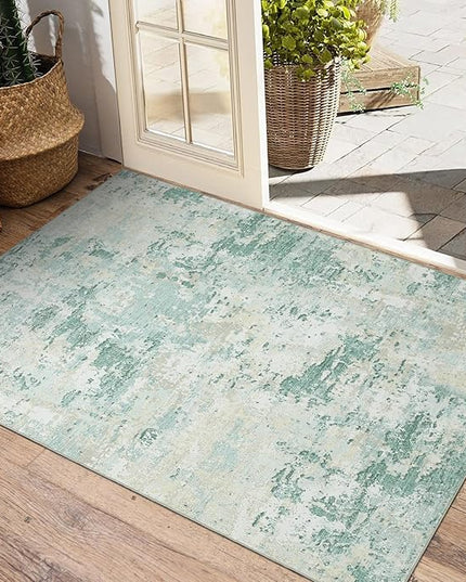 Modern Abstract 2x3 Area Rug Non Slip Non Shedding Low Pile Stain Resistant Rug for Entryway Kitchen Bedroom,Green