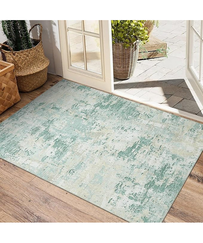 Modern Abstract 2x3 Area Rug Non Slip Non Shedding Low Pile Stain Resistant Rug for Entryway Kitchen Bedroom,Green