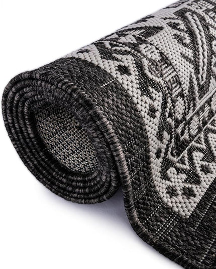 Rugs.com Outdoor Aztec Collection Rug – 6 Ft Square Charcoal Gray Flatweave-Pile Rug Perfect for Living Rooms, Kitchens, Entryways