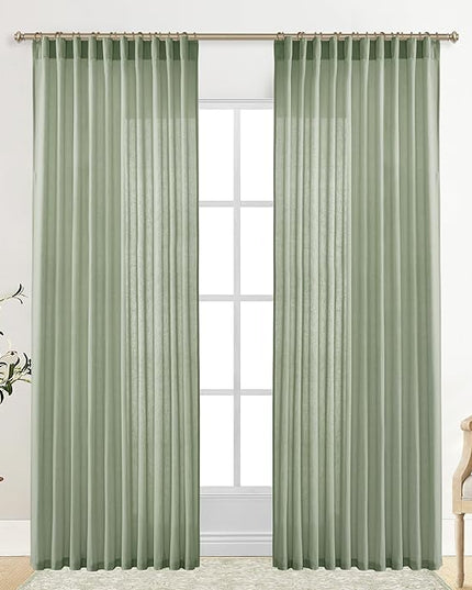 XTMYI Sage Green Country Curtains for Living Room,Sheer Linen Curtains for Bedroom 84 Inches Long,70 Inches Wide