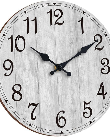 HYLANDA Wall Clock 12 Inch, Grey Wall Clocks Battery Operated Silent Non Ticking, Vintage Rustic Wooden Clocks Decorative for Kitchen Bathroom, Living Room, Bedrooms, Dining Room, Office (12")