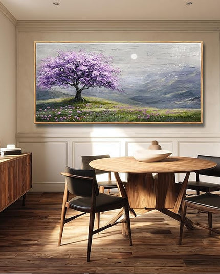 FUHAIHUA Large Wood Framed Wall Decor For Living Room Canvas Wall Art For Office Modern Wall Decorations For Bedroom Purple Tree Painting Farmhouse Pictures Artwork Room Home Decor 24x48 In