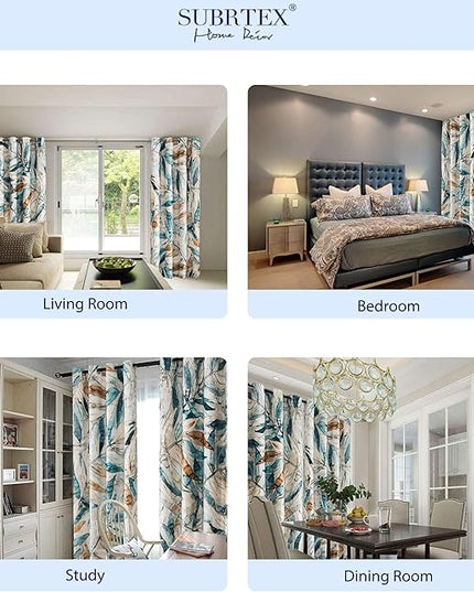 SUBRTEX Light Flitering Curtains 52Wx108L, Room Darkening Vibrant Floral Drapes, 50% Blackout, Semi Sheer Boho Farmhouse Curtains for Living Room, Blue