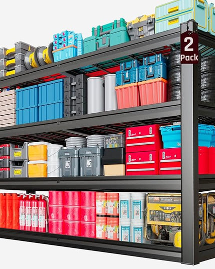 68" Wide Heavy Duty Garage Shelving Units, 4-Tier Deep Storage Shelves,Black Metal Garage Shelves,Steel Shelf,Large Storage Rack,Industrial Shelving for Shop, 68" W x 24" D x 68" H,2 Pack