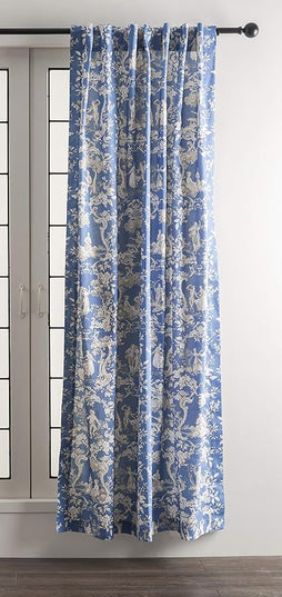 Maison d' Hermine Curtains for Living Room 100% Cotton 108 inch Length Two Panels Light Filtering Toile Curtains for Bedroom Windows with Rod and Loop Pockets Drapes (Joli Jouy Blue, 50" W x 108" L)