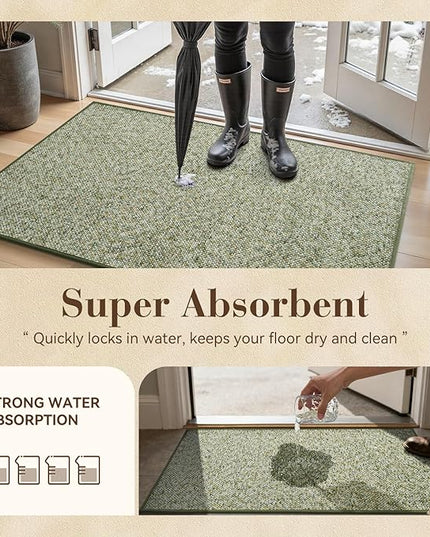 MontVoo Door Mat Indoor Entrance Doormat, Absorbent Durable Rubber Non Slip Front Door Mat for Inside Entry Entryway Dirt Trapper Welcome Mat, Green 32''x48''