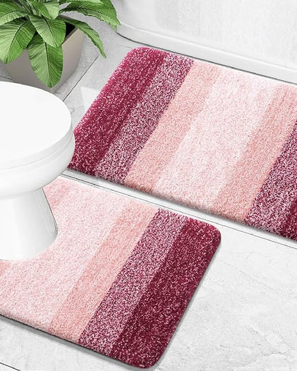 OLANLY Bathroom Rug Set 2 Piece, Soft Absorbent Microfiber Bath Mats and U-Shaped Contour Toilet Rug, Non-Slip, Machine Wash Dry, Plush Shaggy Bath Mats for Bathroom (30"x20"+24"x20", Red)