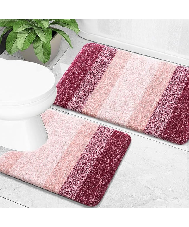 OLANLY Bathroom Rug Set 2 Piece, Soft Absorbent Microfiber Bath Mats and U-Shaped Contour Toilet Rug, Non-Slip, Machine Wash Dry, Plush Shaggy Bath Mats for Bathroom (30"x20"+24"x20", Red)