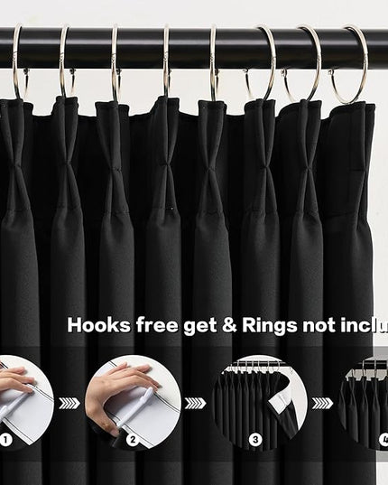KEQIAOSUOCAI 72 Inch Wide Black Pinch Pleated Curtains 72 x 90, Thermal Insulated Noise Cancelling Living Room Office Drapes 90 Inches Long, Patio Sliding Glass Door Window Curtain 2 Panels