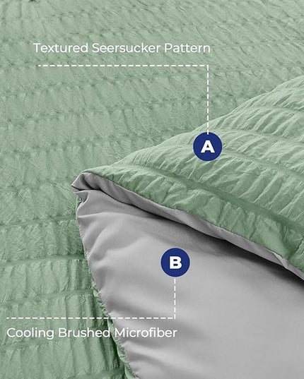 HYMOKEGE Sage Green/Light Grey Full Size Comforter Sets Seersucker 7 Pieces, All Season Luxury Bed in a Bag for Bedroom, Bedding Set with Comforter, Sheets, Pillowcases & Shams
