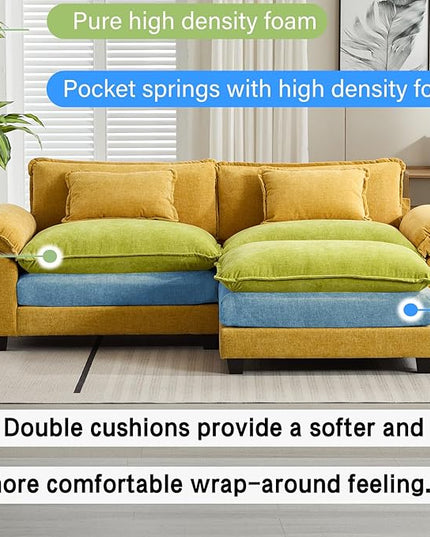 86" Modular Sectional Sofa, Comfy Cloud Couch Sectional Sofa with Ottoman, Chenille Sofa Sleeper Deep Seat Sofa with Throw Pillows for Living Room (Yellow, 86"- L Shape)