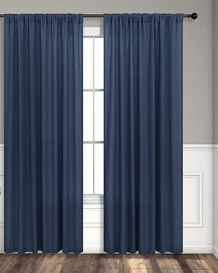 Navy Blue Curtains 63 Inch Length for Boys Room 2 Panel Back Tab Pocket Linen Semi Sheer Woven Textured Indigo Dark Blue Curtain for Kids Bedroom Nursery Game Playroom Nautical Farmhouse 52x63 Long