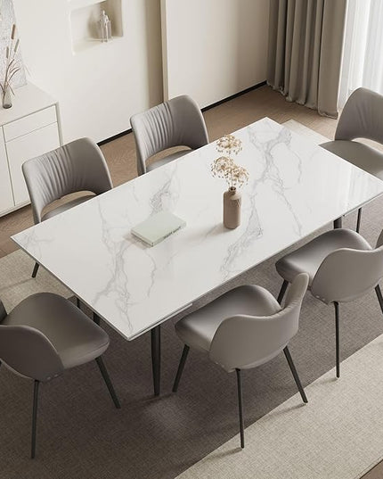 Extendable Dining Table (62.9" to 94.4") for 6 to 10 - Modern Rectangular Sintered Stone Table with High Hardness and Easy Maintenance - Stylish White