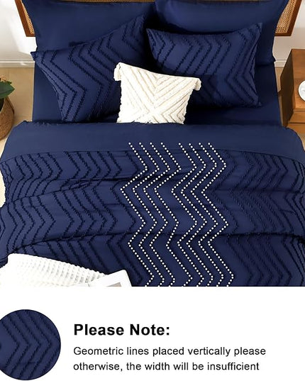 Litanika Oversized King Size Comforter Set with Sheets Navy Blue - 7 Pieces Bed in a Bag Oversized King Boho Tufted Complete Bedding Sets with Comforter, Sheets, Pillowcases & Shams