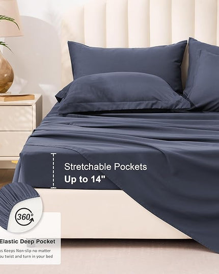 Love's cabin King Size Comforter Set Indigo Blue, 7 Pieces King Bed in a Bag, All Season Bedding Sets with 1 Comforter, 1 Flat Sheet, 1 Fitted Sheet, 2 Pillowcase and 2 Pillow Sham