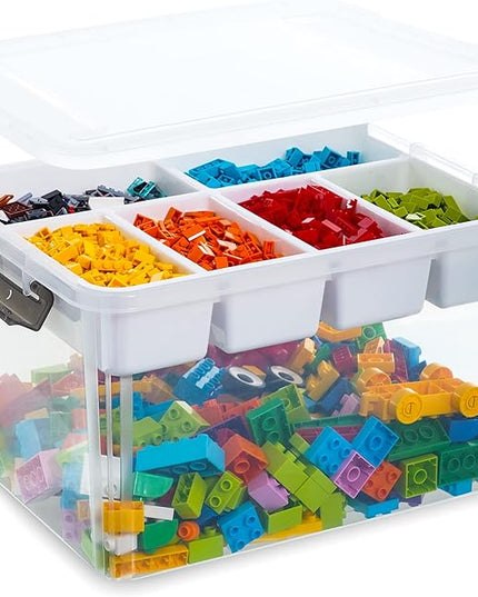 Citylife 32 QT Plastic Storage Box with Removable Tray Craft Organizers and Storage Clear Storage Container for Organizing Bead, Tool, Sewing, Playdoh
