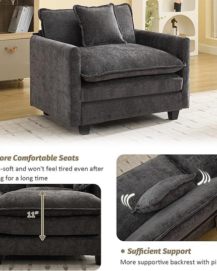 41'' Modern Chenille Oversized Chair, Upholstered Accent Living Room Chair with Extra Thicked Deep Seat, Single Lounge Chair for Bedroom, Small Apartment, Dark Grey