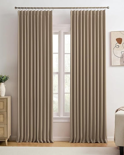 KEQIAOSUOCAI Cappuccino Pinch Pleated 72 Inch Wide Curtains 72 x 100, Thermal Insulated Noise Cancelling Living Room Office Drapes 100 Inches Long, Patio Sliding Glass Door Window Curtain 2 Panels