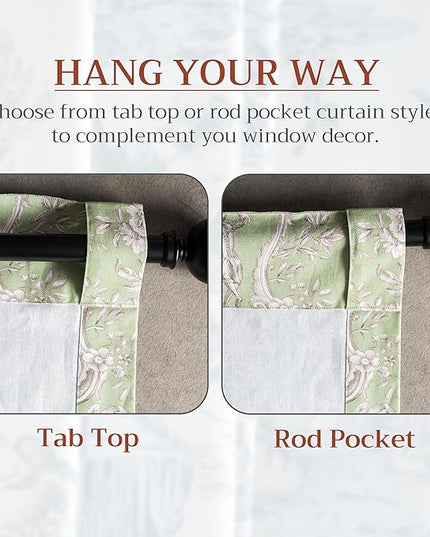 Maison d' Hermine Curtains for Living Room 100% Cotton 96 inch Length Two Panels Light Filtering Toile Curtains for Bedroom Windows with Rod and Loop Pockets Drapes (Joli Jouy Green, 50" W x 96" L)