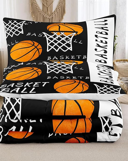 NINENINE Black Basketball Bedding Set for Boys Kids Teens Full Size Sports Comforter Basketball and Hoop Bedding Soft Microfiber Quilt Bed Set with 1 Comforter 2Pillowcases