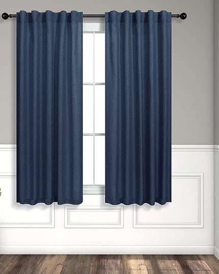 Pitalk Navy Blue Curtains 38 Inch Wide for Small Window 2 Panel Back Tab Rod Pocket Linen Semi Sheer Cafe Tier Narrow Curtains for Side Windows Kitchen Door Basement Laundry Room Width 38x45 Length