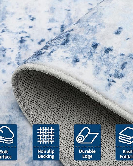 Modern Abstract 4x4 Round Area Rug Non Slip Non Shedding Rug Low Pile Stain Resistant for Bedroom Living Room Office Dining Room,Light Blue