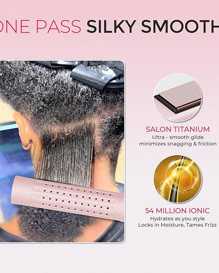 TYMO Airflow 2.0 Curling Iron Flat Iron - Hair Straightener and Curler 2 in 1, 1.25 Inch Curling Wand for Long Short Hair, Dual Voltage for Travel, 54 Million Ionic, Anti-Tangle, 5 Temps, Pink