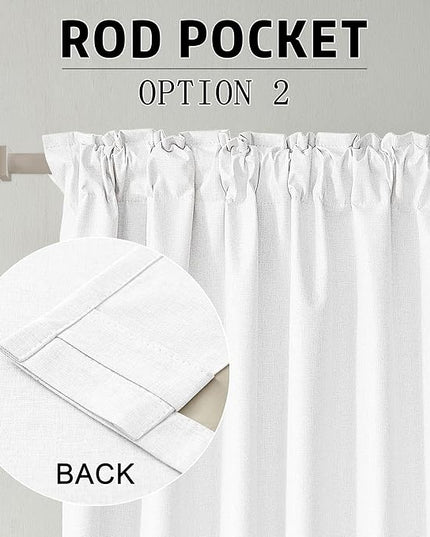 DUALIFE Faux Linen Blackout Pure White Curtains 80 Inch Long,Farmhouse Back Tab Rod Pocket Curtains Room Darkening Thermal Insulated Drapes for Bedroom Living Room,W50 x L80,2 Panels