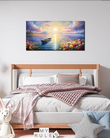 Zoyotago Wall Art Large Landscape Sunrise Artwork Blue Wall Art Modern Wall Decor for Living Room Bedroom Office Home Decor Canvas Prints 20x40 Inch