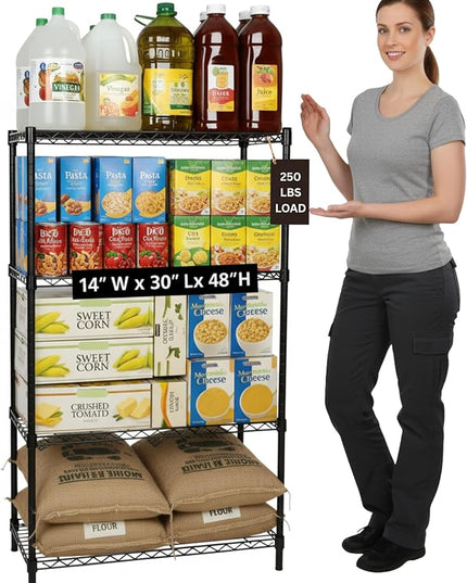 Displays By Jack 4 Tier Wire Shelving Unit Storage Rack, Metal Heavy Duty Utility Organization Units for Products Plant Standing Shelf, Pantry, Garage, Shelf Stand, Black, 14" W x 30" L X 48" H