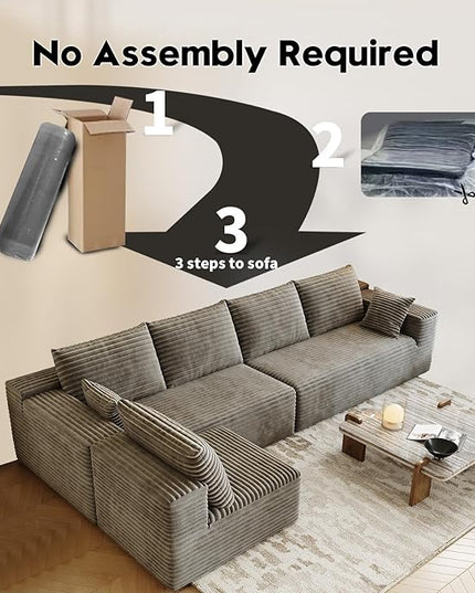 139.4" Modular Sectional Sofa, L-Shaped Minimalist Couches with Middle Seat Chaise, Modern Deep Seat Convertible Sleeper Sofa,Cloud Plush Corduroy Fabric, No Assembly Required, 5 Seater, Camel