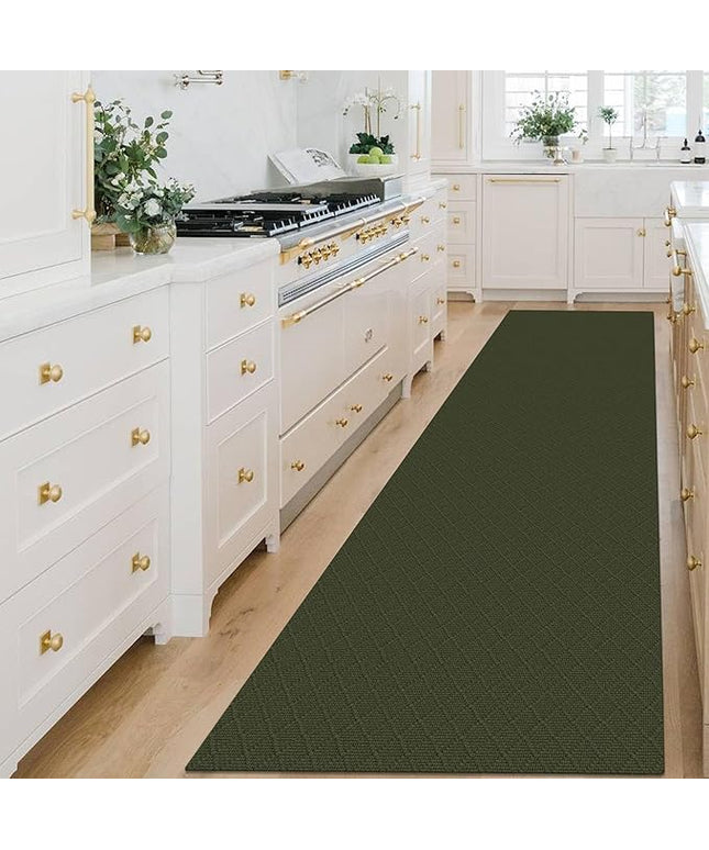 KOZYFLY Long Runner Rug 3x14 Ft Washable Runners for Hallways Non Slip Rubber Backed Kitchen Runners, Braided Entryway Runner Indoor, Floor Carpet for Hallway Kitchen Entryway, Dark Green