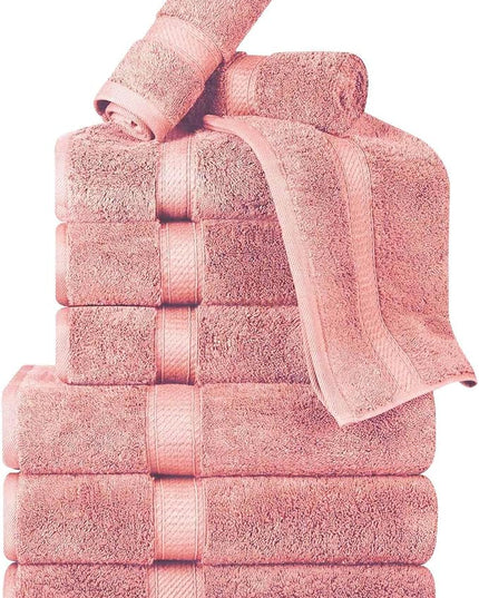 Superior Egyptian Cotton Pile 9 Piece Towel Set, Includes 3 Bath, 3 Hand, 3 Face Towels/Washcloths, Ultra Soft Luxury Towels, Thick Plush Essentials, Guest Bath, Spa, Hotel Bathroom, Tea Rose
