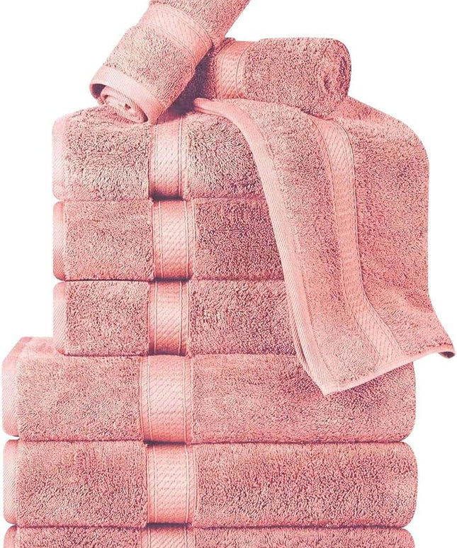 Superior Egyptian Cotton Pile 9 Piece Towel Set, Includes 3 Bath, 3 Hand, 3 Face Towels/Washcloths, Ultra Soft Luxury Towels, Thick Plush Essentials, Guest Bath, Spa, Hotel Bathroom, Tea Rose