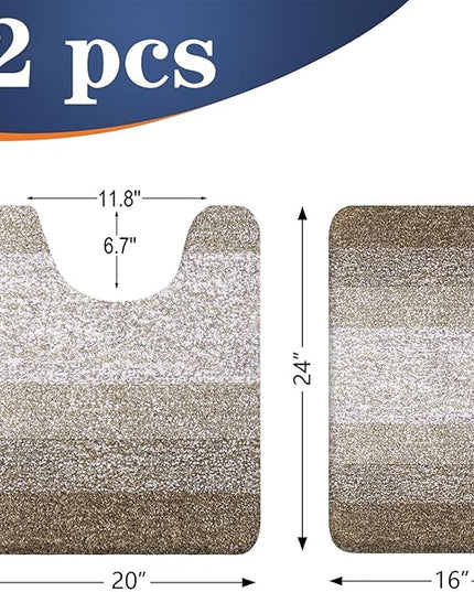 OLANLY Bathroom Rug Set 2 Piece, Soft Absorbent Microfiber Bath Mats and U-Shaped Contour Toilet Rug, Non-Slip, Machine Wash Dry, Plush Shaggy Bath Mats for Bathroom (24"x16"+24"x20", Coffe)