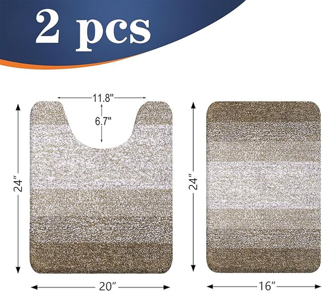 OLANLY Bathroom Rug Set 2 Piece, Soft Absorbent Microfiber Bath Mats and U-Shaped Contour Toilet Rug, Non-Slip, Machine Wash Dry, Plush Shaggy Bath Mats for Bathroom (24"x16"+24"x20", Coffe)